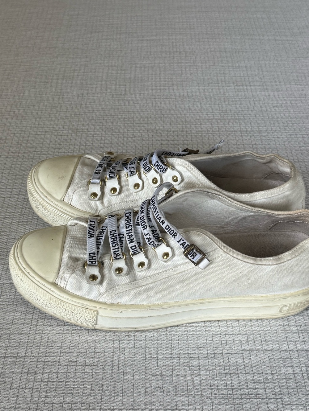 Dior Cream White Canvas J'Adior Lace-Up Sneakers - Picture 2 of 7